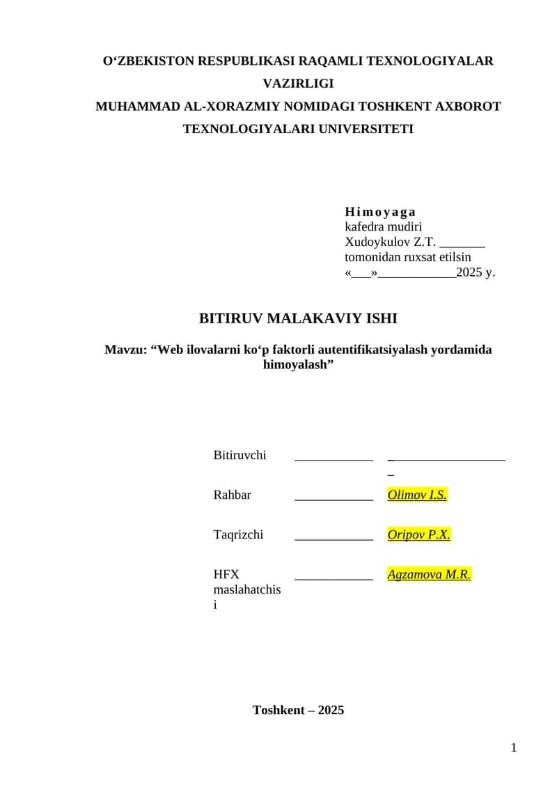 Web ilovalarni ko‘p faktorli autentifikatsiyalash yordamida himoyalash