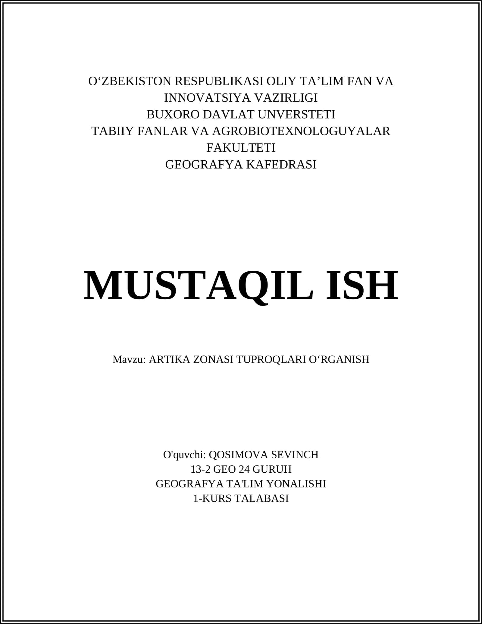 ARTIKA ZONASI TUPROQLARI OʻRGANISH
