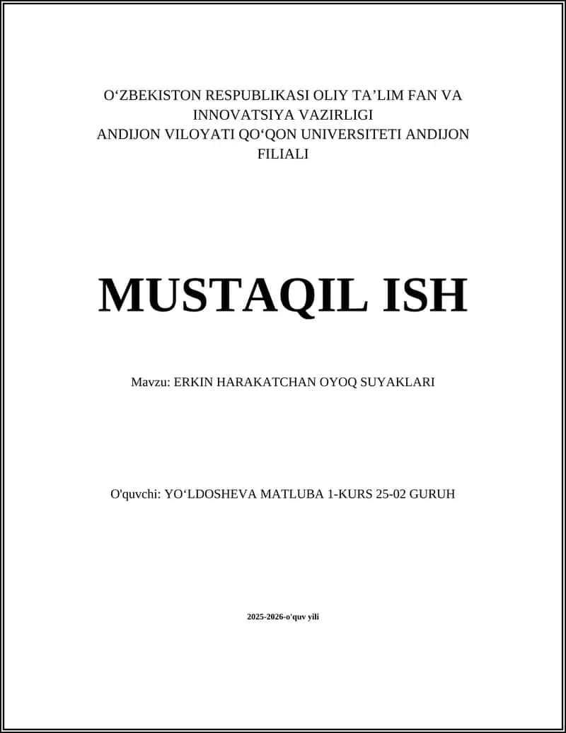 ERKIN HARAKATCHAN OYOQ SUYAKLARI