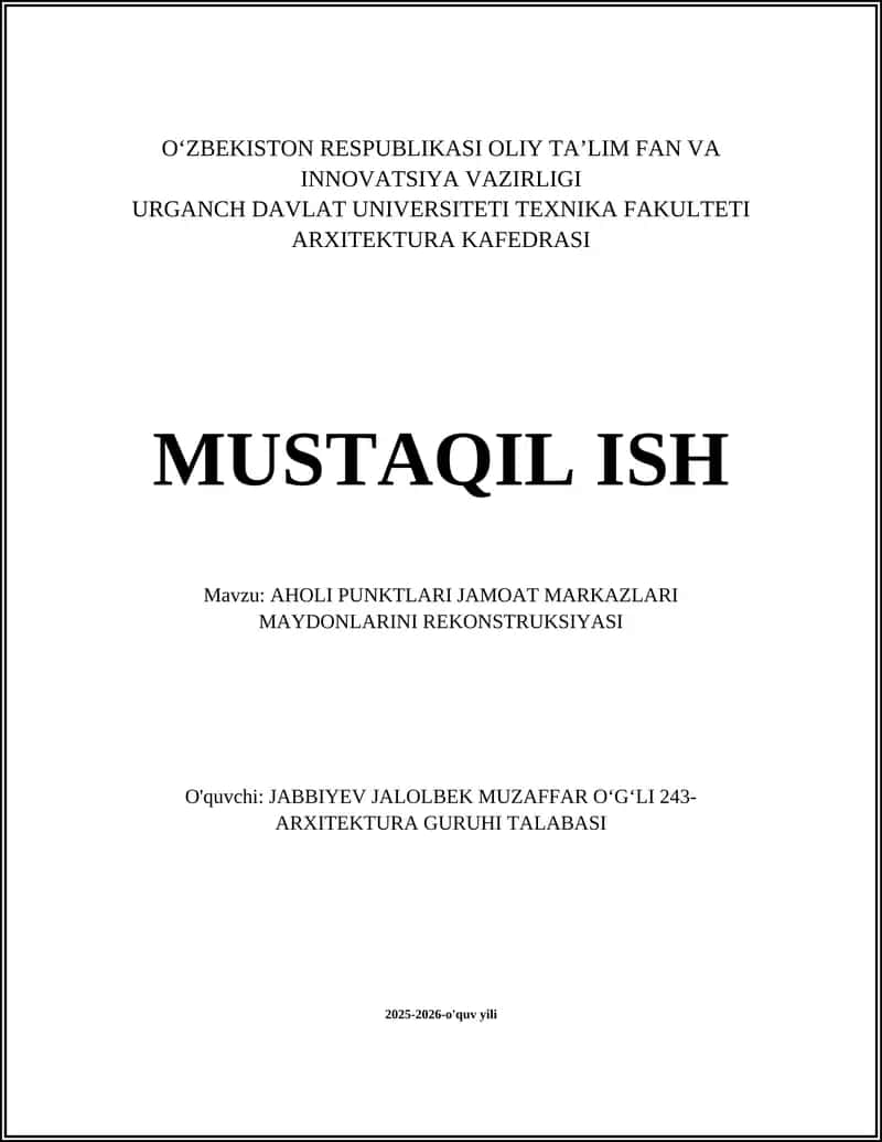 AHOLI PUNKTLARI JAMOAT MARKAZLARI MAYDONLARINI REKONSTRUKSIYASI