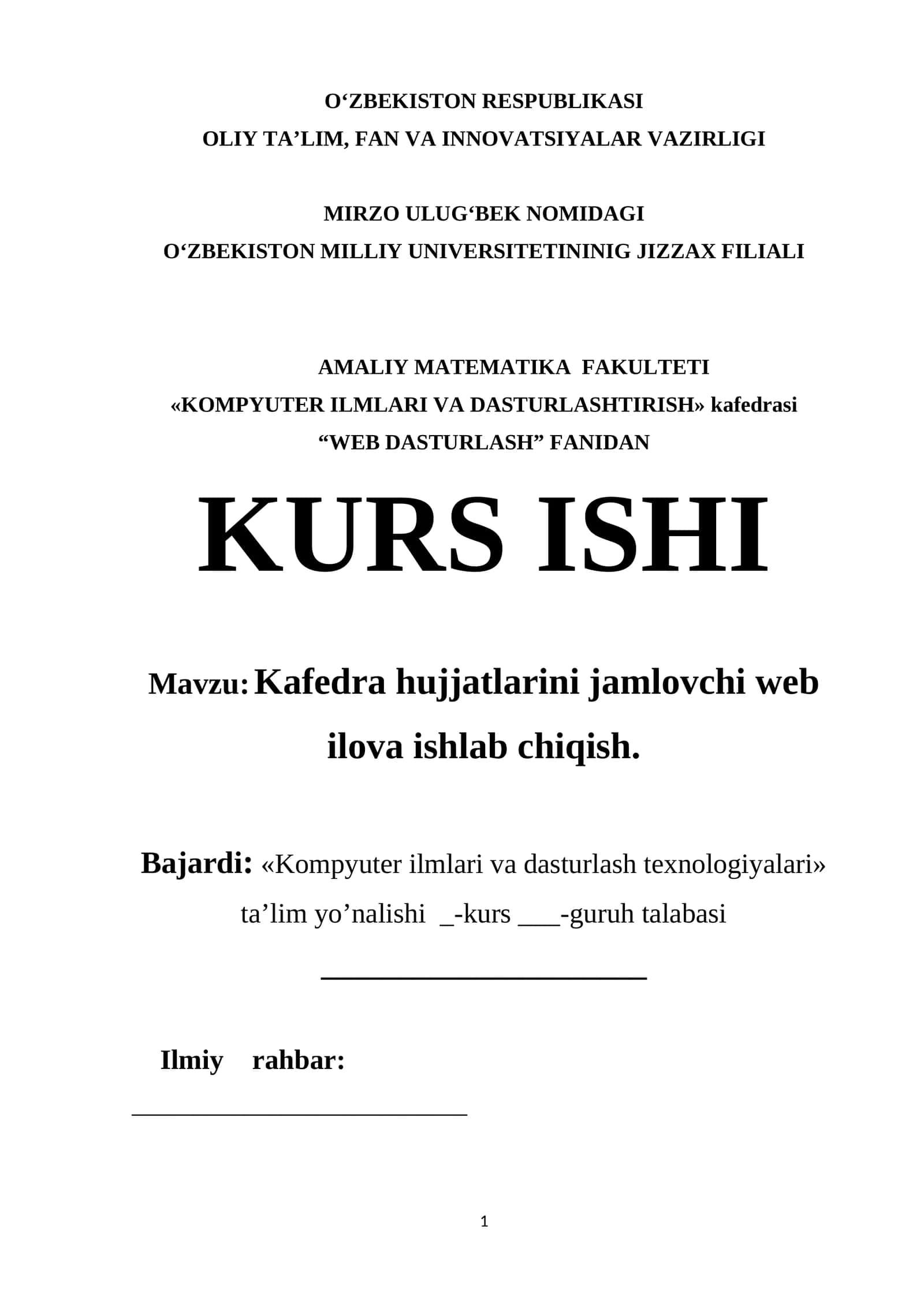 Kafedra hujjatlarini jamlovchi web ilova ishlab chiqish