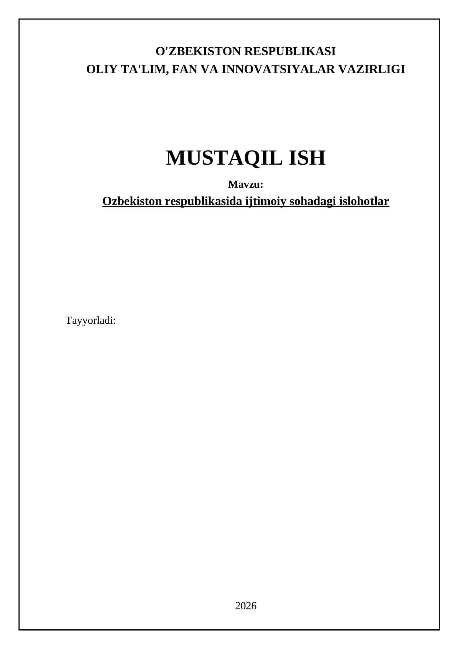 Ozbekiston respublikasida ijtimoiy sohadagi islohotlar