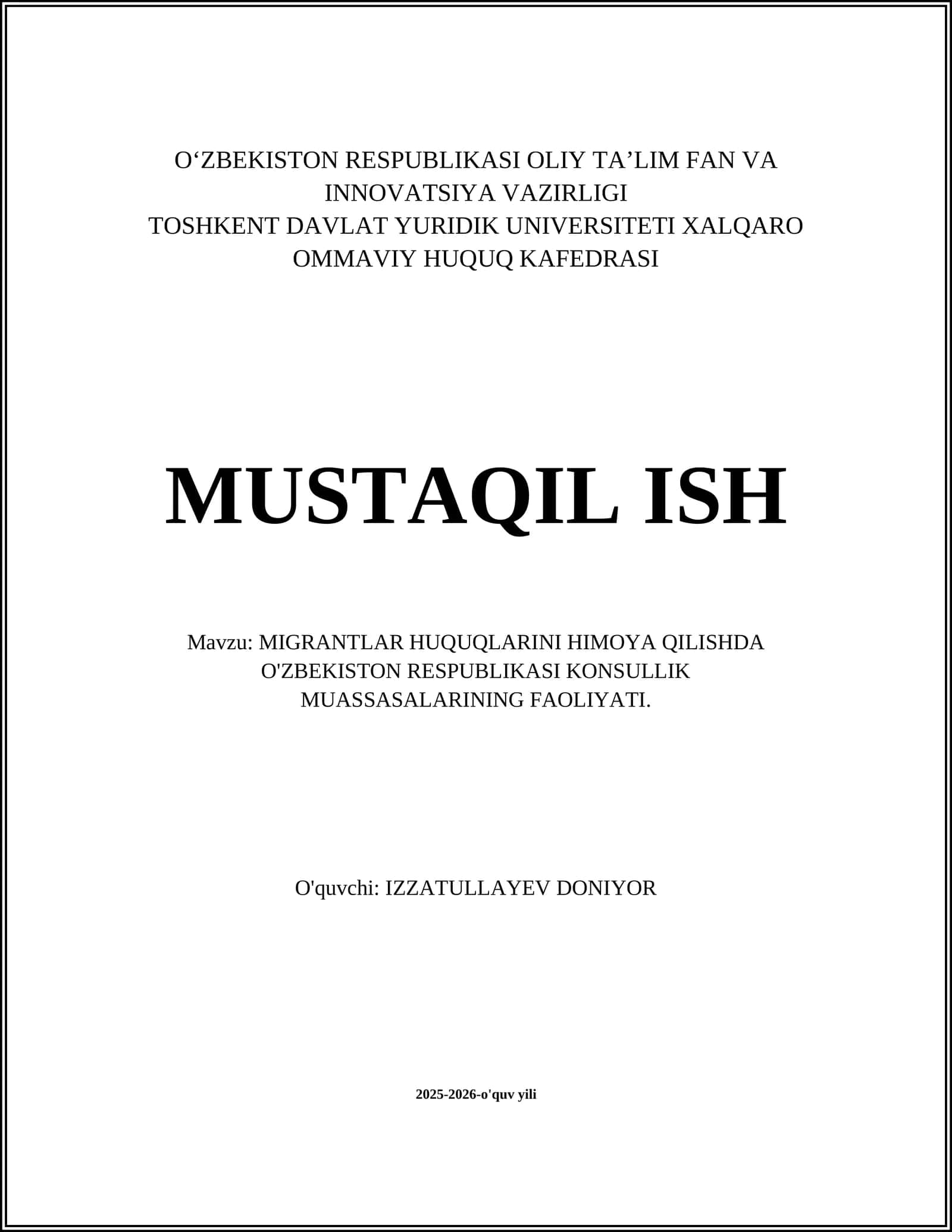 Migrantlar huquqlarini himoya qilish