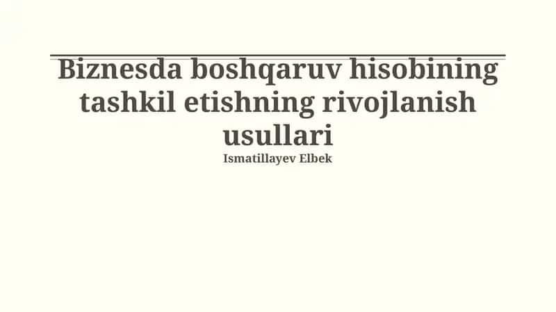 Menejment Buxgalteriya Hisobining Samaradorligini Oshirish