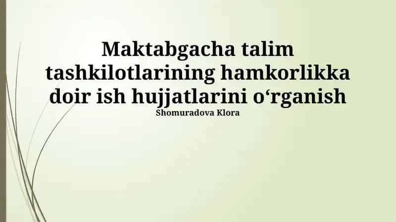 Maktabgacha talim tashkilotlarining hamkorlikga doir ish hujjatlari