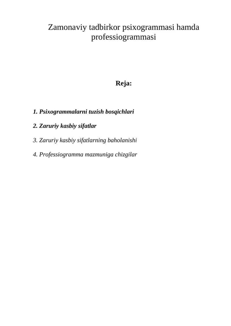 Zamonaviy tadbirkor psixogrammasi