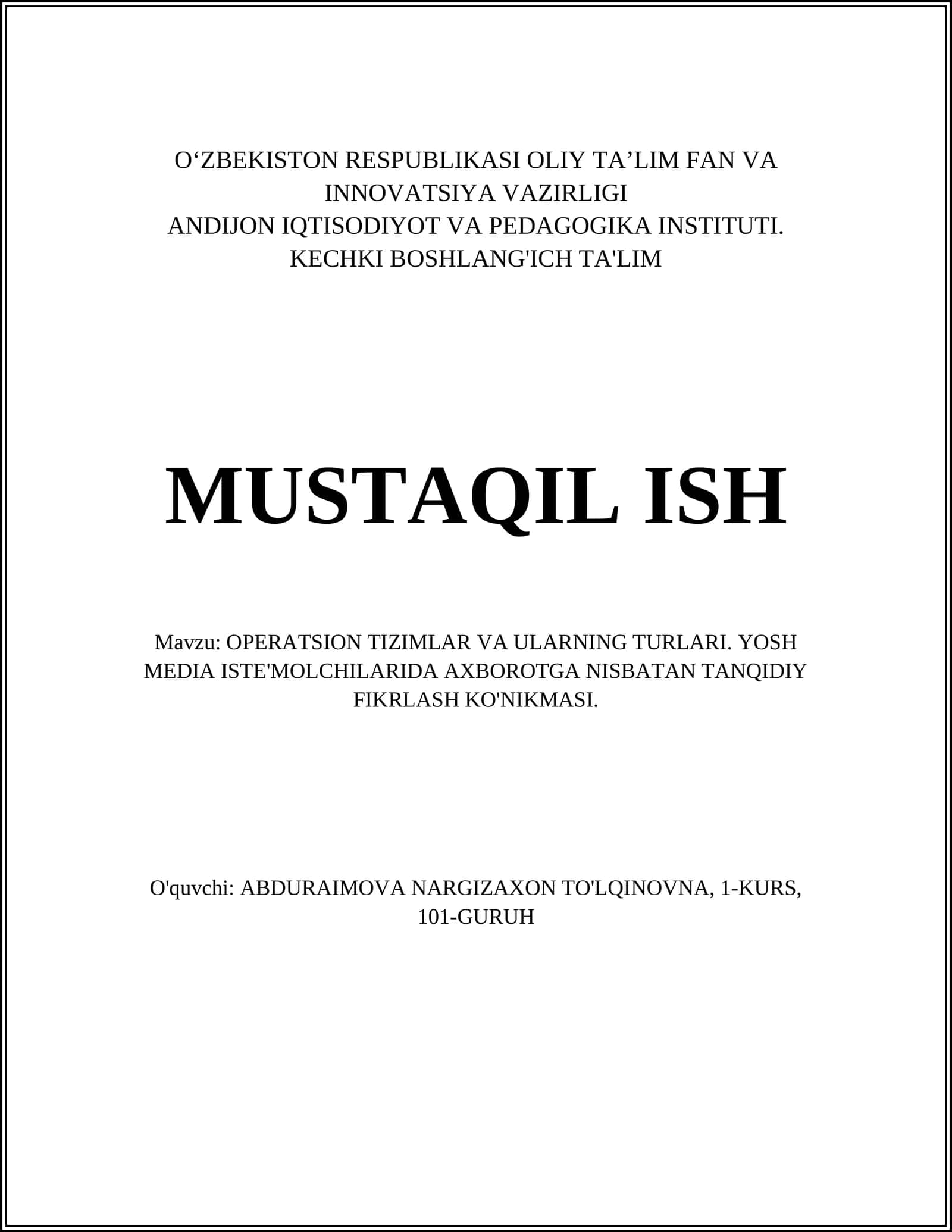 OPERATSION TIZIMLAR VA ULARNING TURLARI