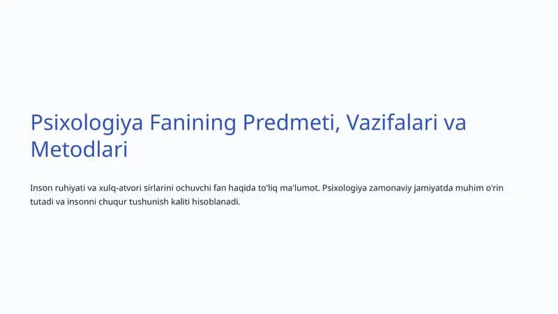 Psixologiya Fanining Predmeti