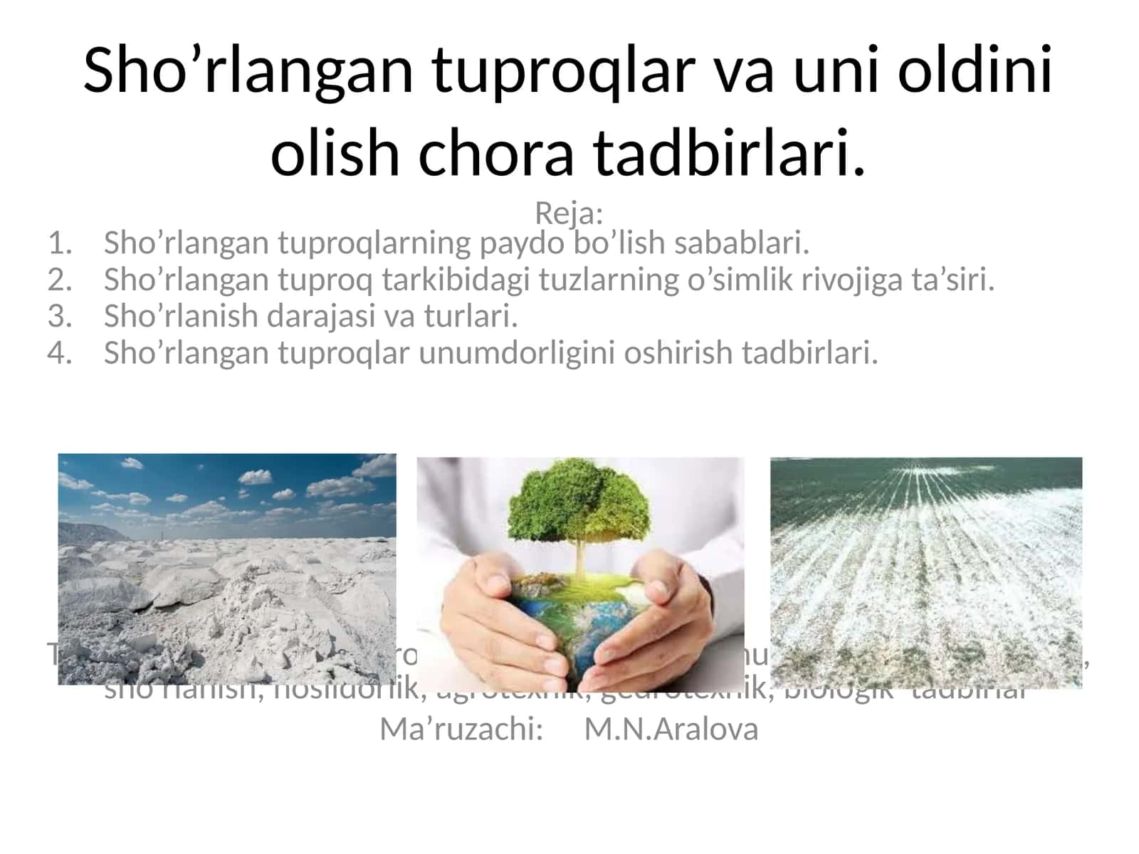 Sho’rlangan tuproqlar va uni oldini olish chora tadbirlari