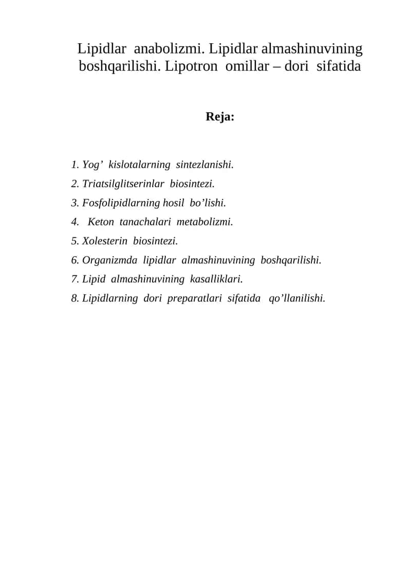 Lipidlar anabolizmi