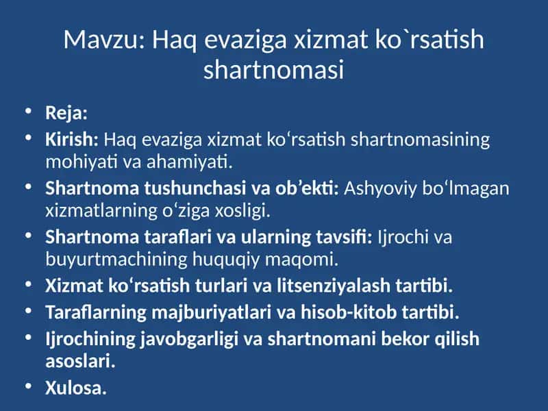 Haqevazi ga xizmat ko`rsatish shartnomasi