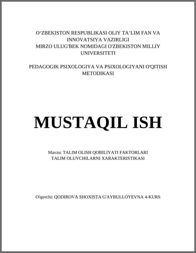 PEDAGOGIK PSIXOLOGIYA VA PSIXOLOGIYANI O'QITISH METODIKASI