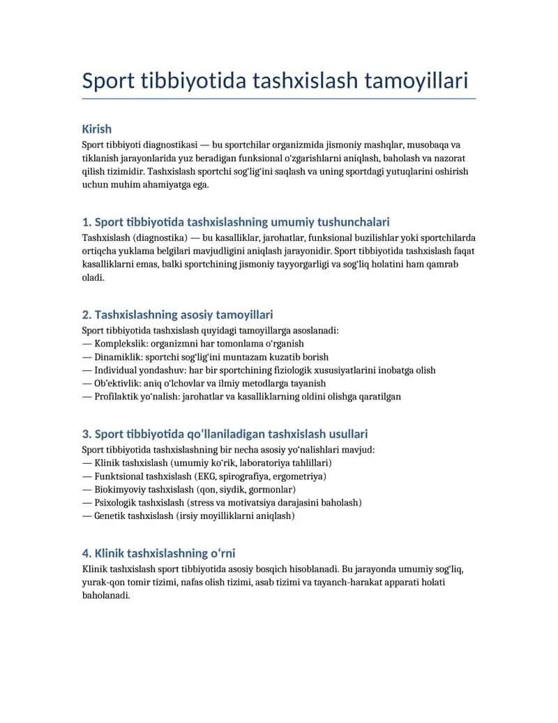 Sport tibbiyotida tashxislash tamoyillari