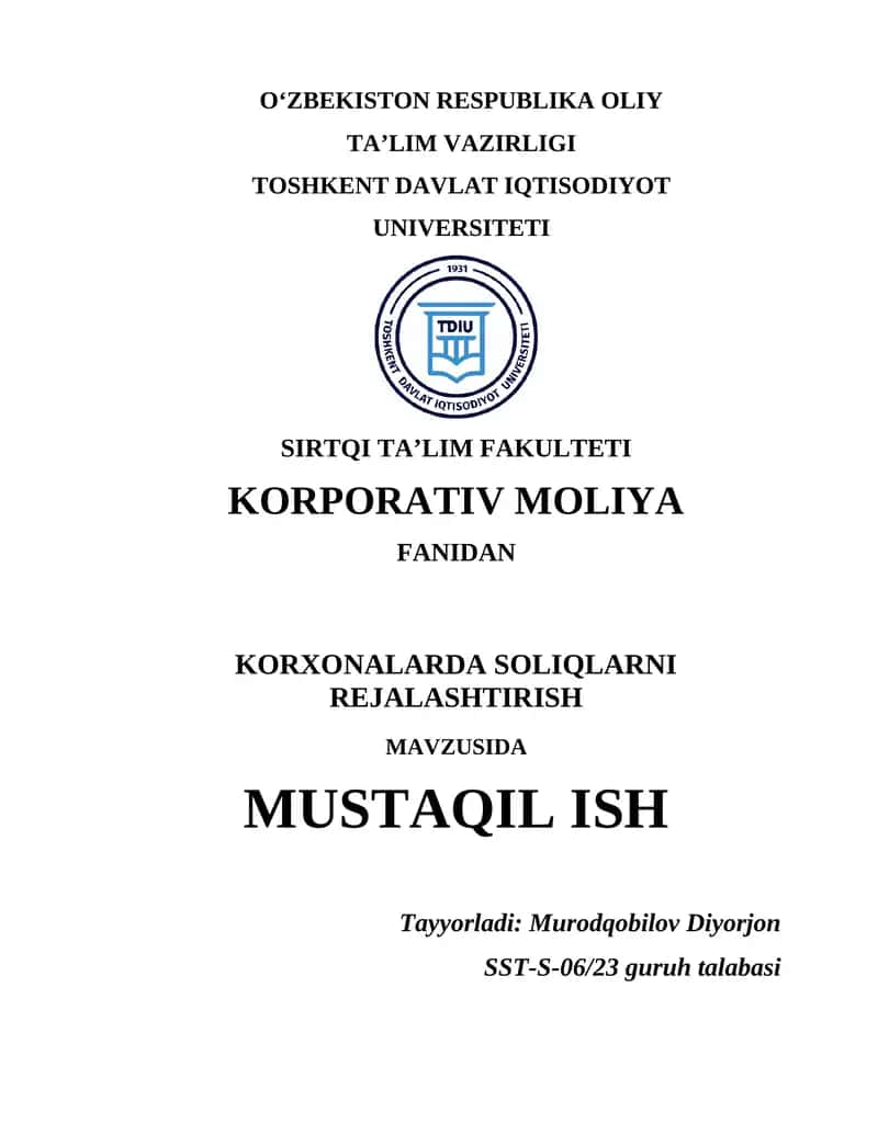 Korxonalarda soliqlarni rejalashtirish