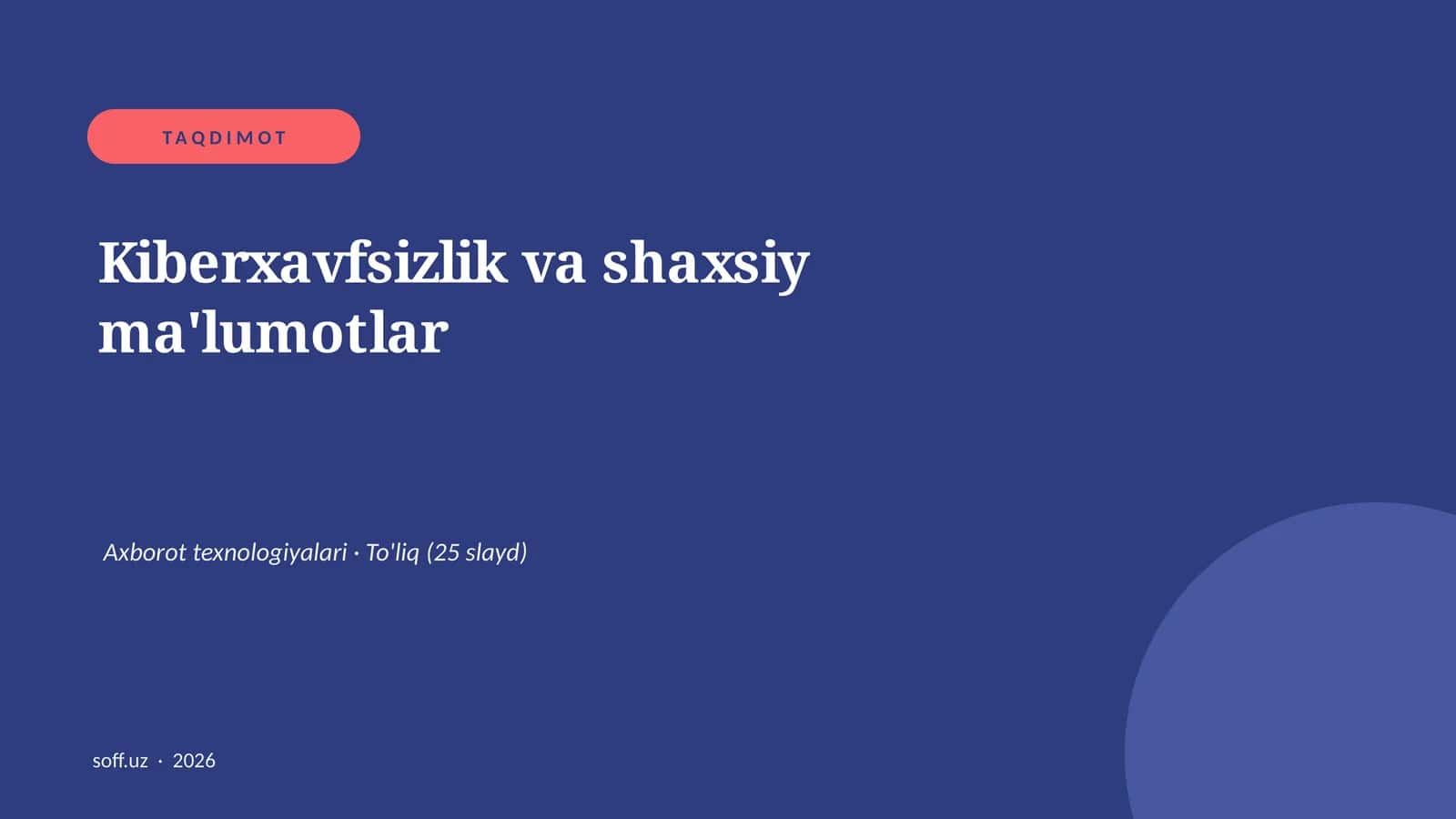 Kiberxavfsizlik va shaxsiy ma'lumotlar