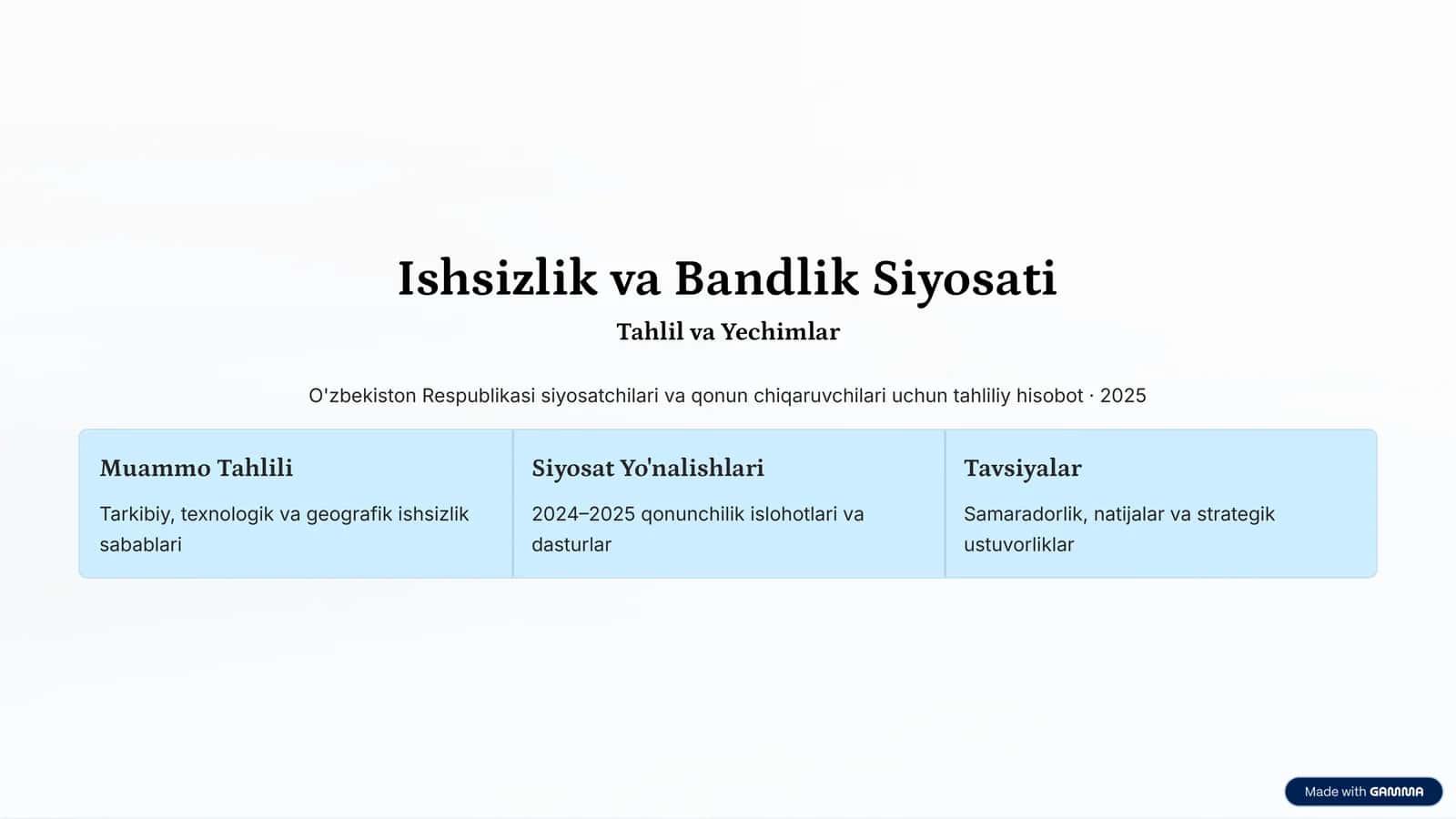 Ishsizlik va Bandlik Siyosati