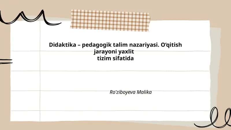 Didaktika – pedagogik talim nazariyasi