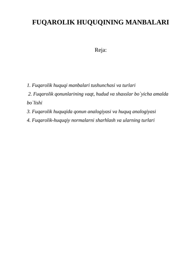 FUQAROLIK HUQUQINING MANBALARI