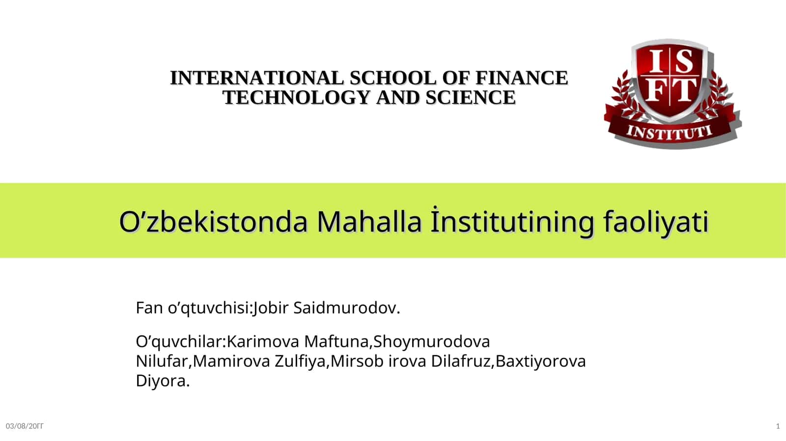 O’zbekistonda Mahalla İnstitutining faoliyati