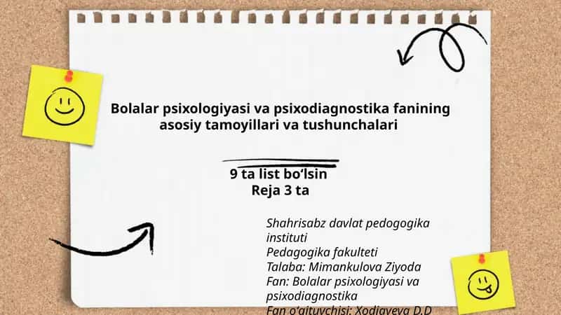 Bolalar psixologiyasi va psixodiagnostika fanining asosiy tamoyillari va tushunchalari