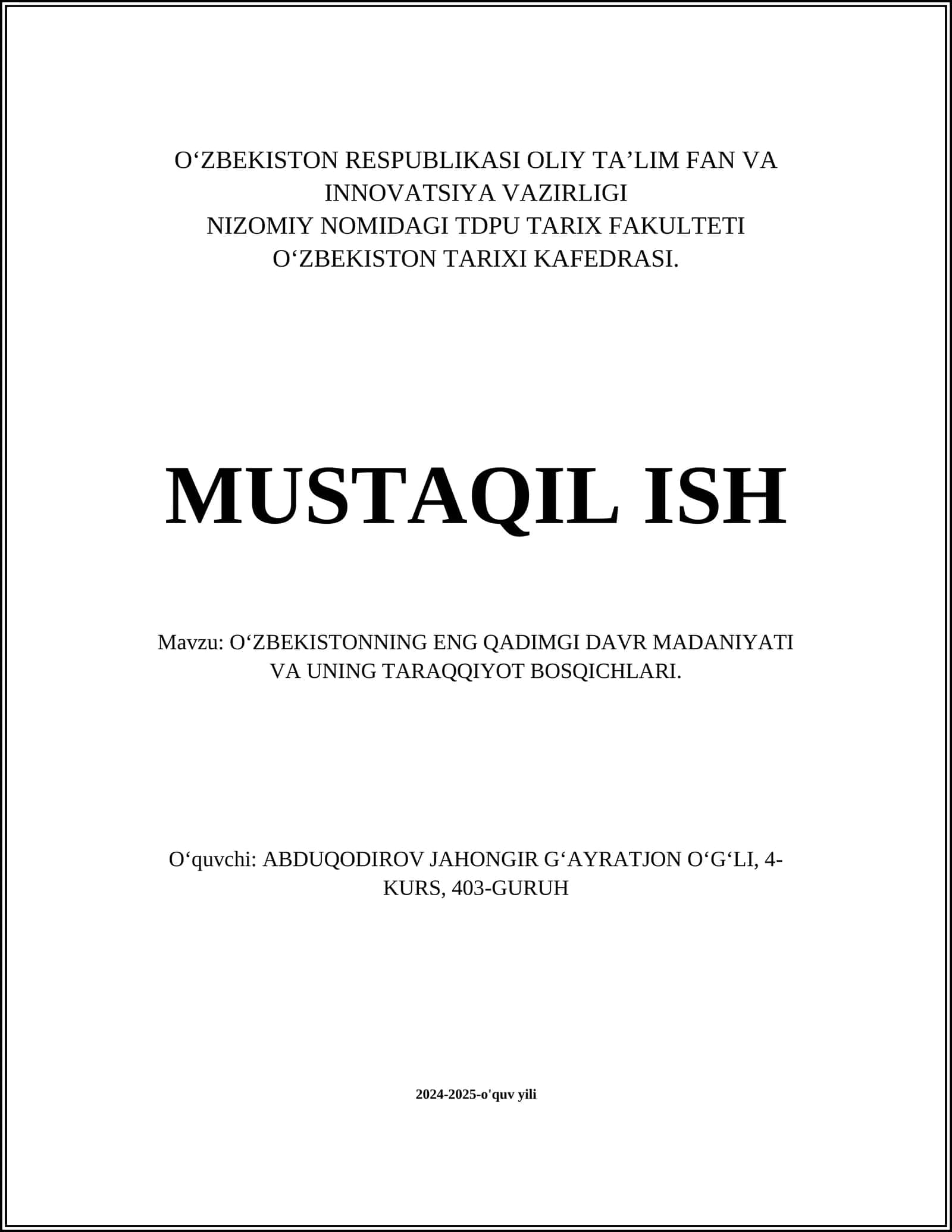 O'zbekistonning eng qadimgi madaniy merosi