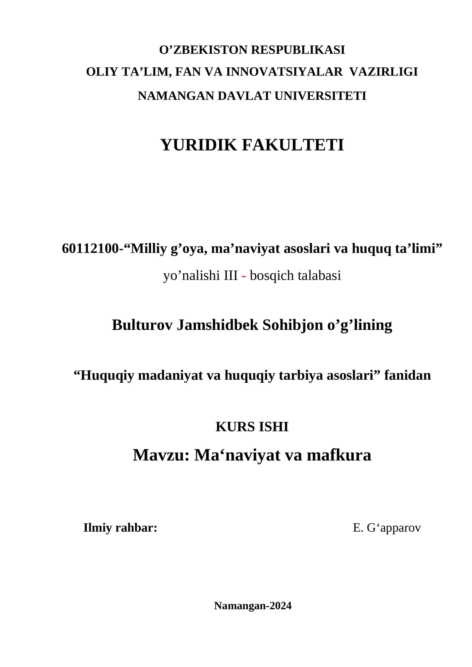 "Ma‘naviyat va mafkura"