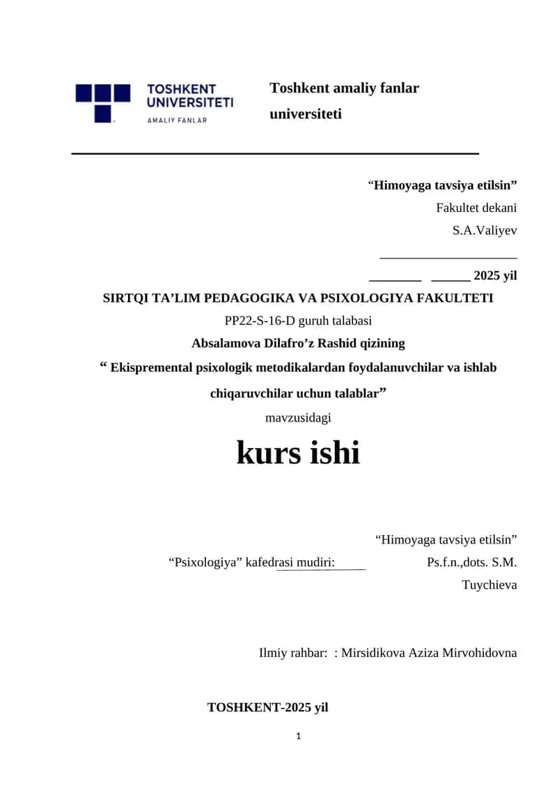 Ekispremental psixologik metodikalardan foydalanuvchilar va ishlab chiqaruvchilar uchun talablar.docx