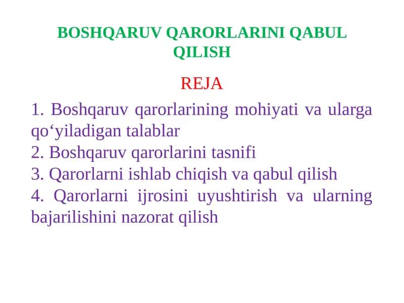 BOSHQARUV QARORLARINI QABUL QILISH
