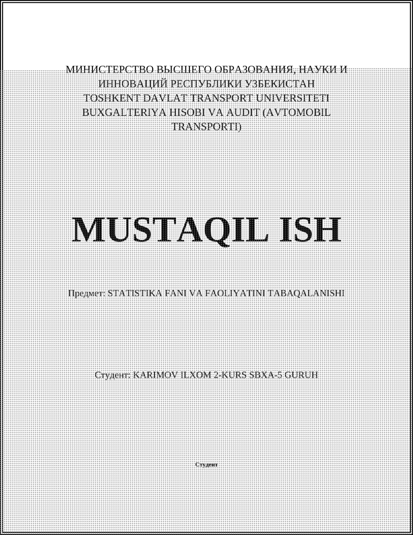 STATISTIKA FANI VA FAOLIYATINI TABAQALANISHI