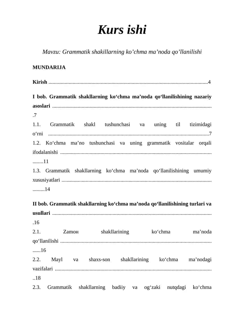 Grammatik shakillarning ko’chma ma’noda qo’llanilishi