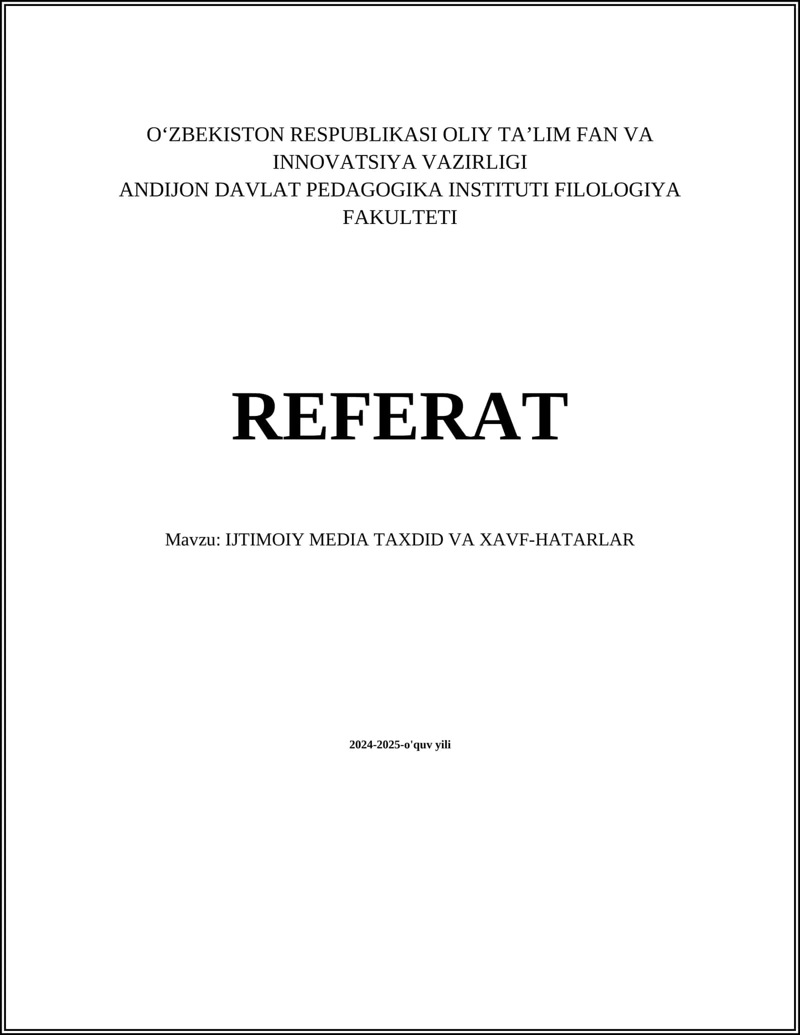 IJTIMOIY MEDIA TAXDID VA XAVF-HATARLAR