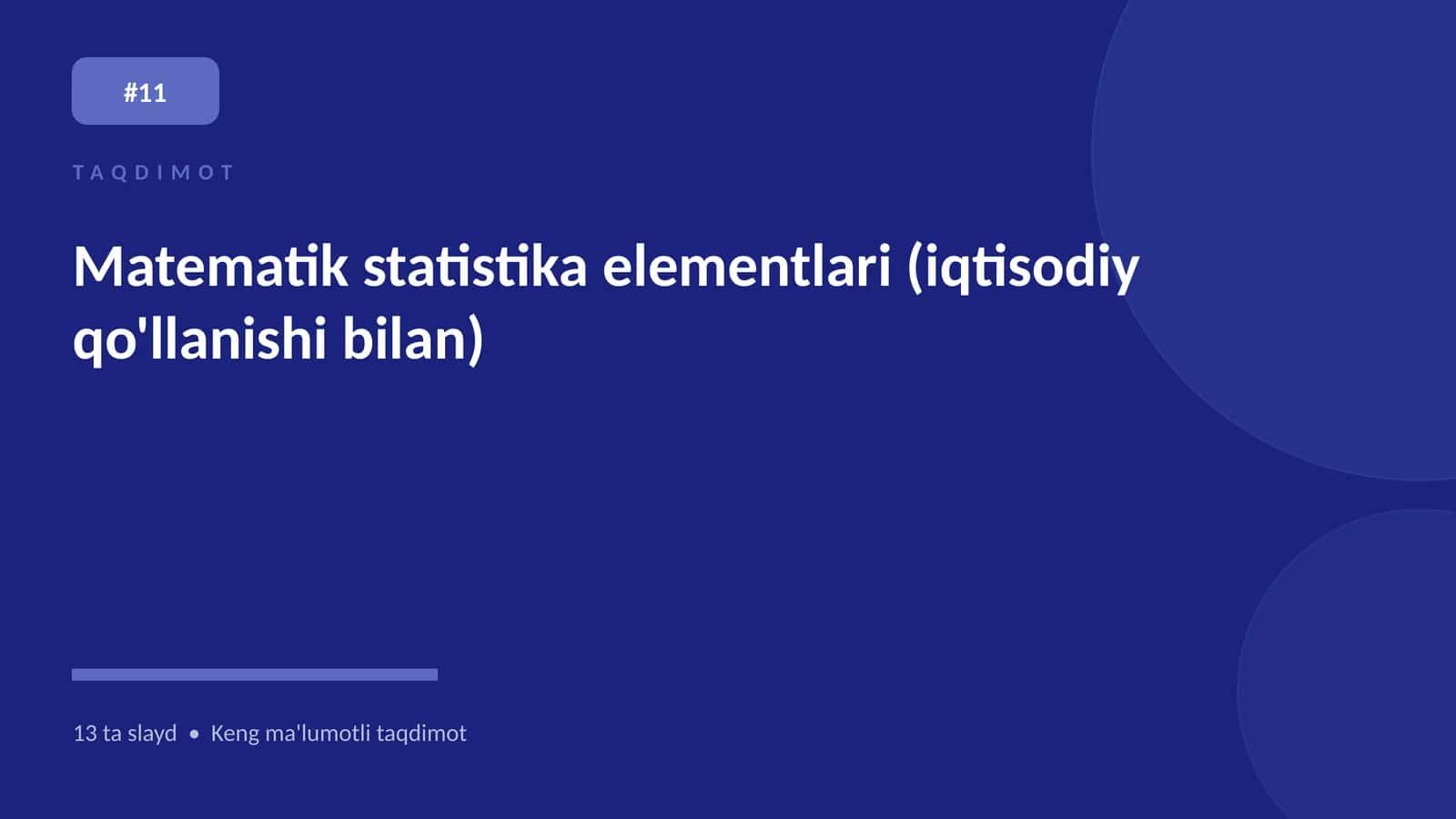 Matematik statistika elementlari (iqtisodiy qo'llanishi bilan)
