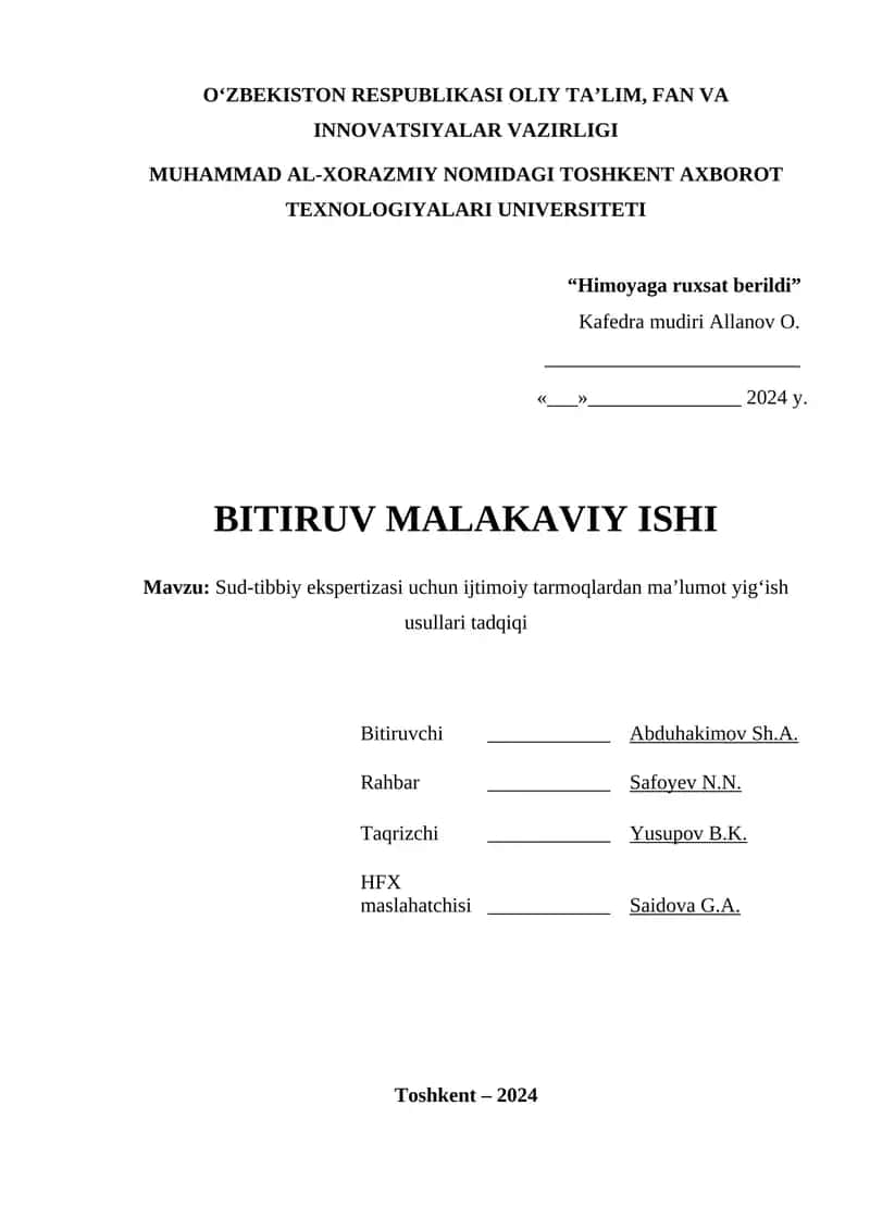Sud-tibbiy ekspertizasi uchun ijtimoiy tarmoqlardan ma’lumot yig‘ish usullari tadqiqi