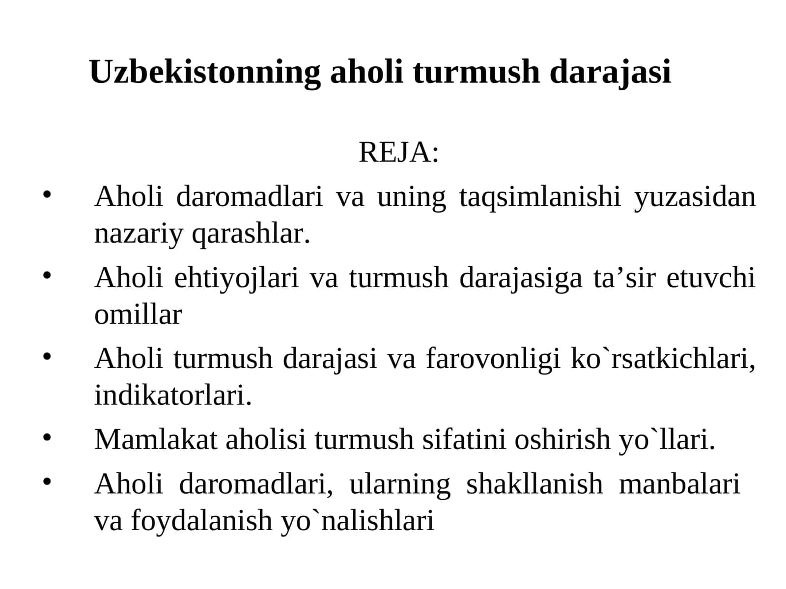 Uzbekistonning aholi turmush darajasi