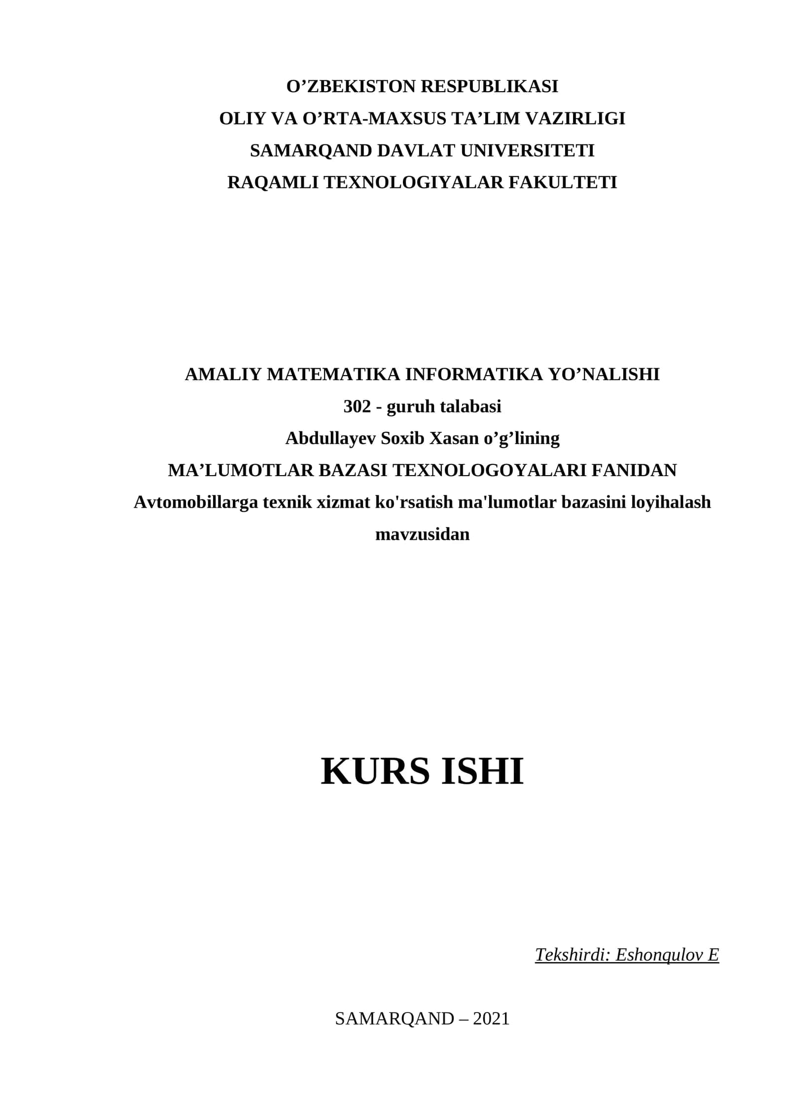Ma’lumotlar bazasi texnologiyalari