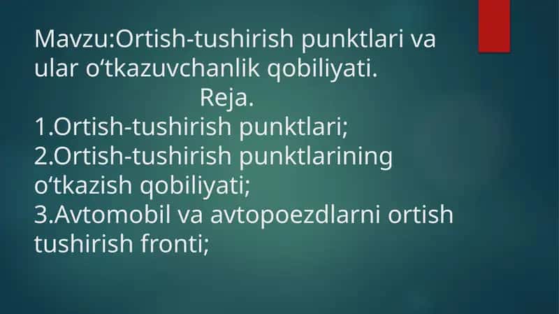 Ortish-tushirish punktlari va ular o‘tkazuvchanlik qobiliyati