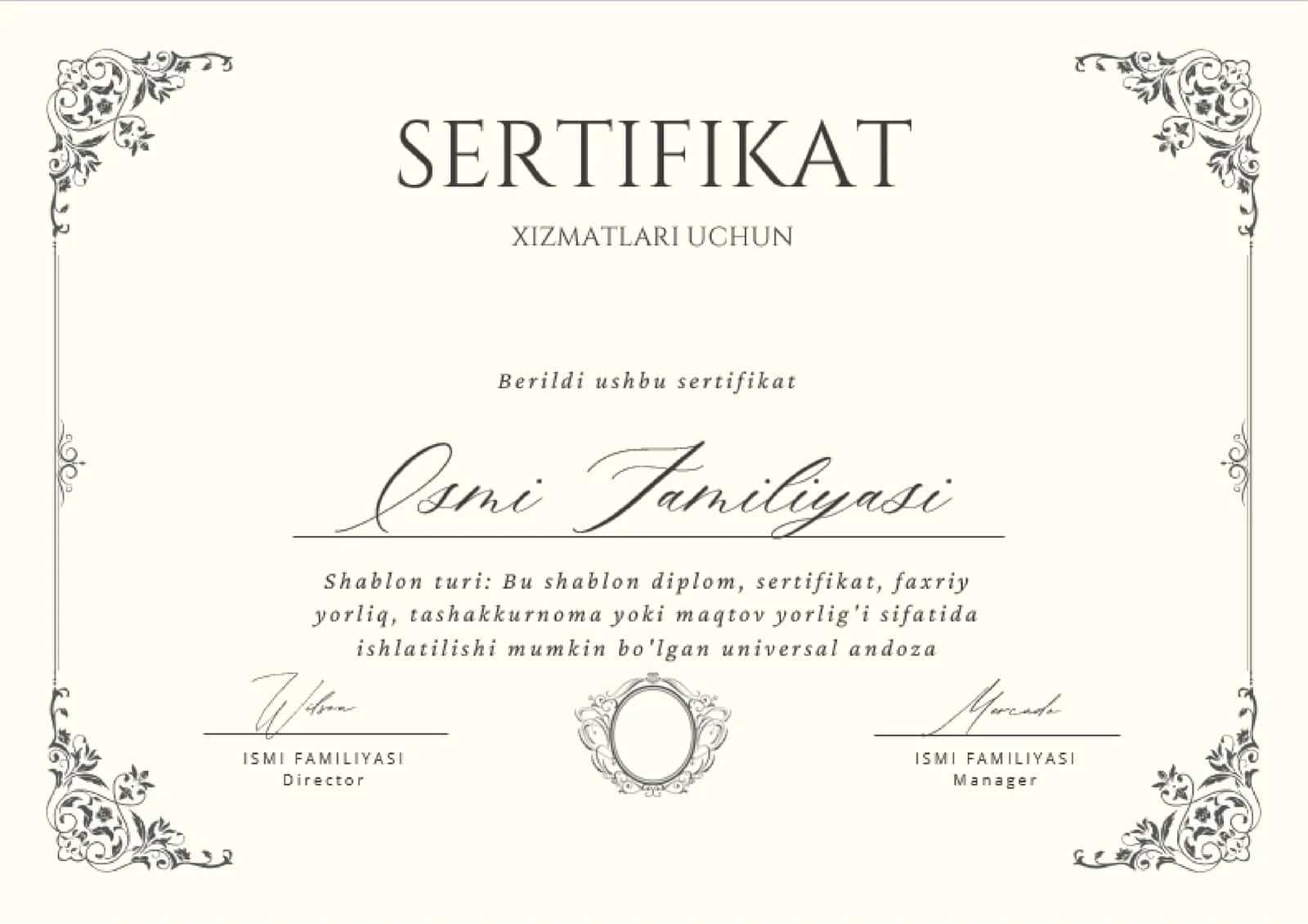 SERTIFIKAT shablon