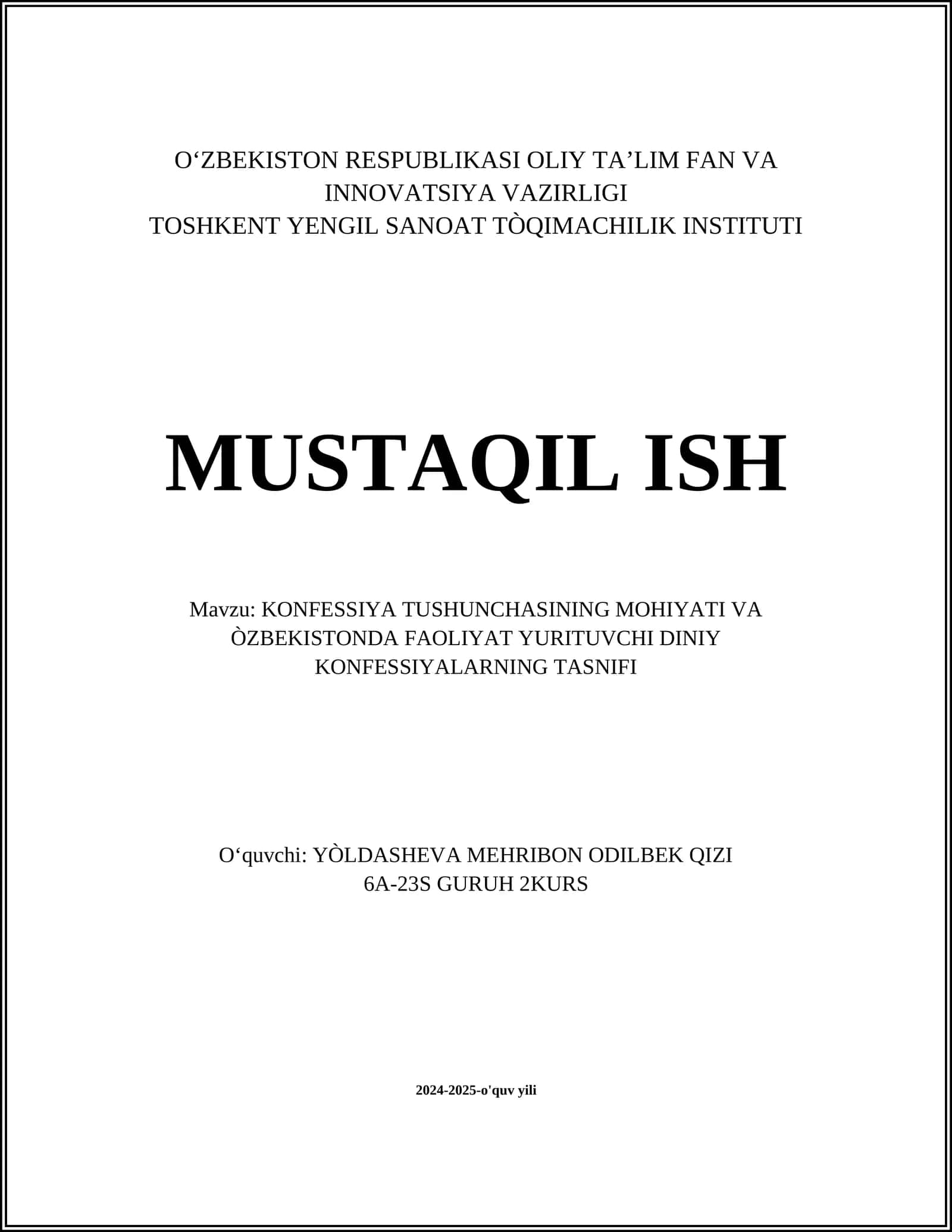 Konfessiya Tushunchasining Mohiyati