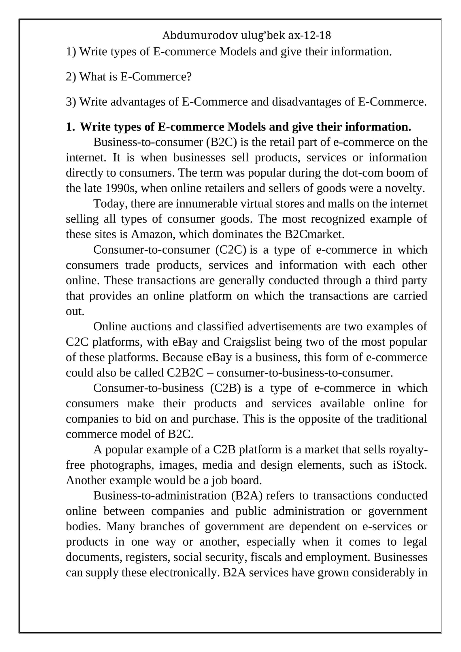 E-commerce Models