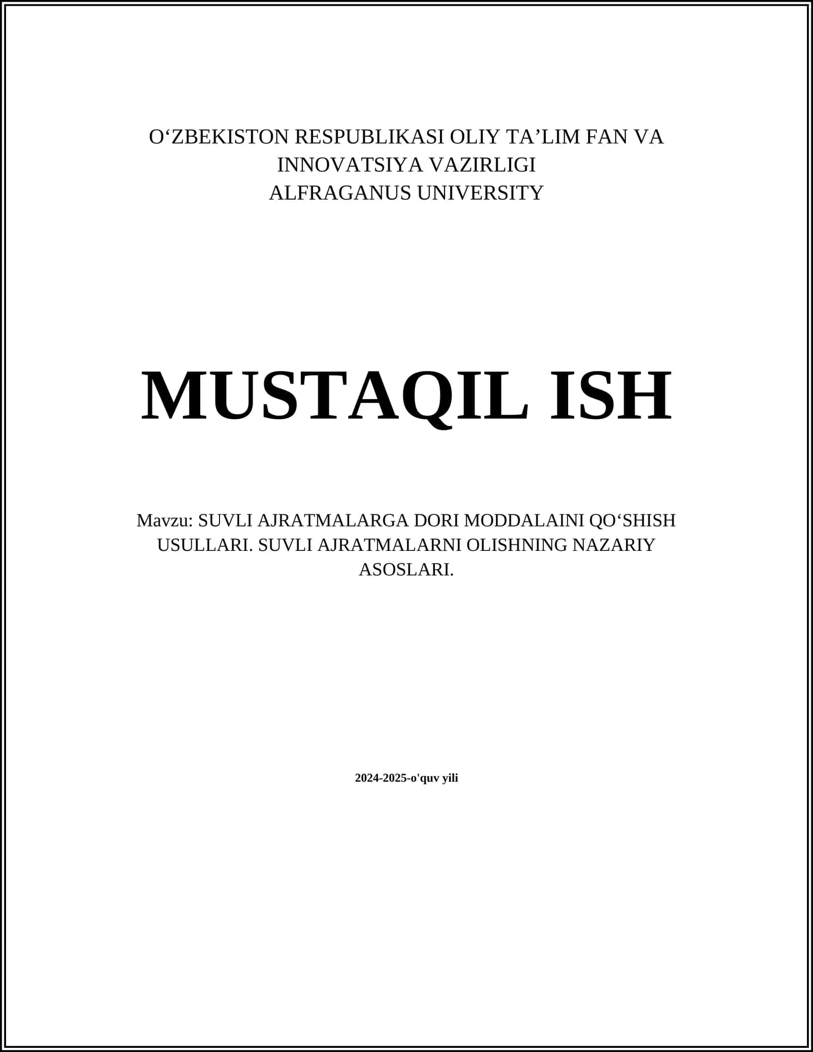 SUVLI AJRATMALARGA DORI MODDALAINI QO‘SHISH USULLARI. SUVLI AJRATMALARNI OLISHNING NAZARIY ASOSLARI