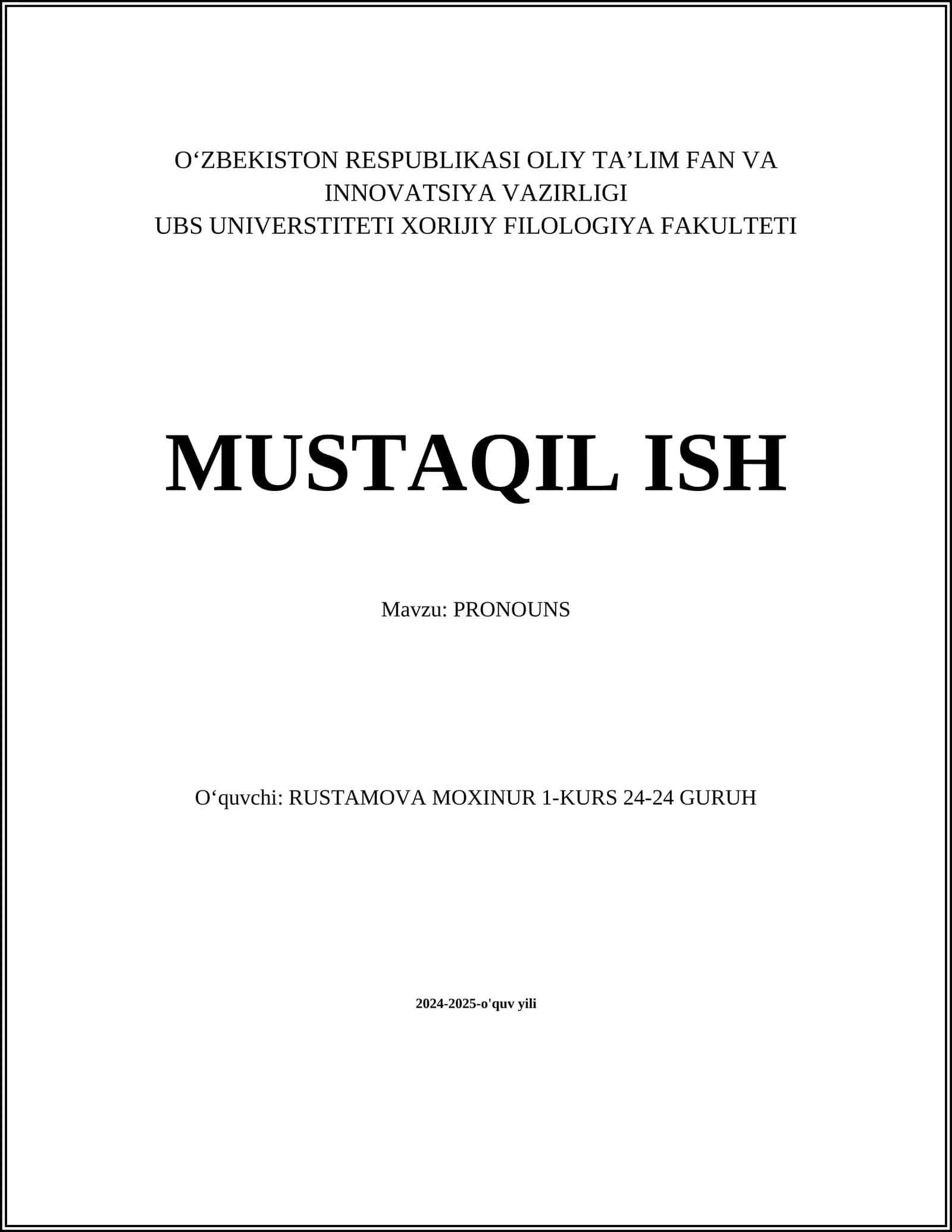 MUSTAQIL ISH PRONOUNS