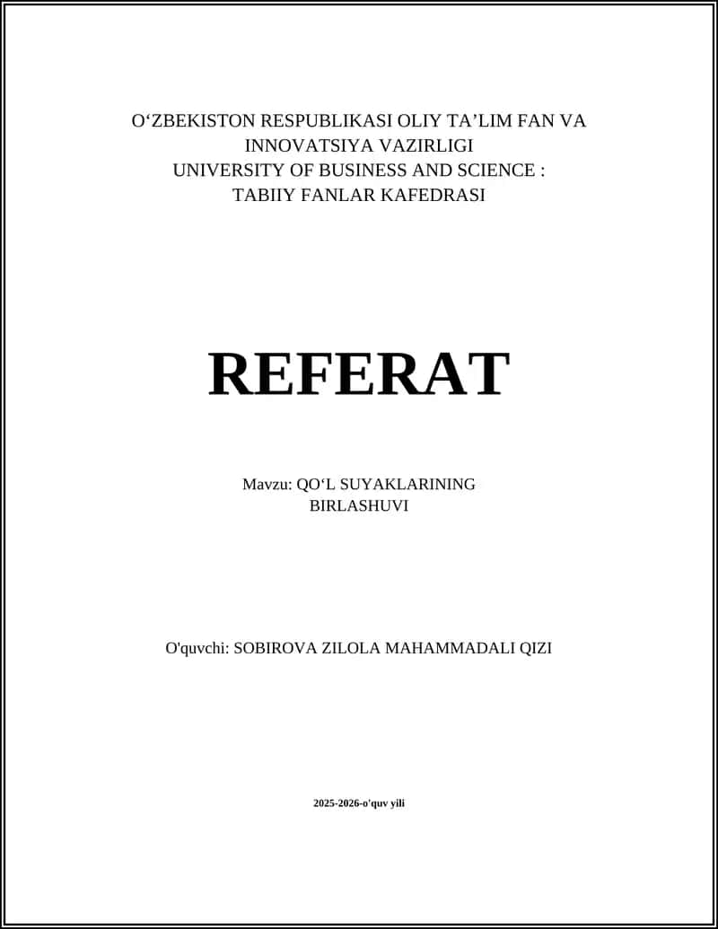 QO‘L SUYAKLARINING BIRLASHUVI