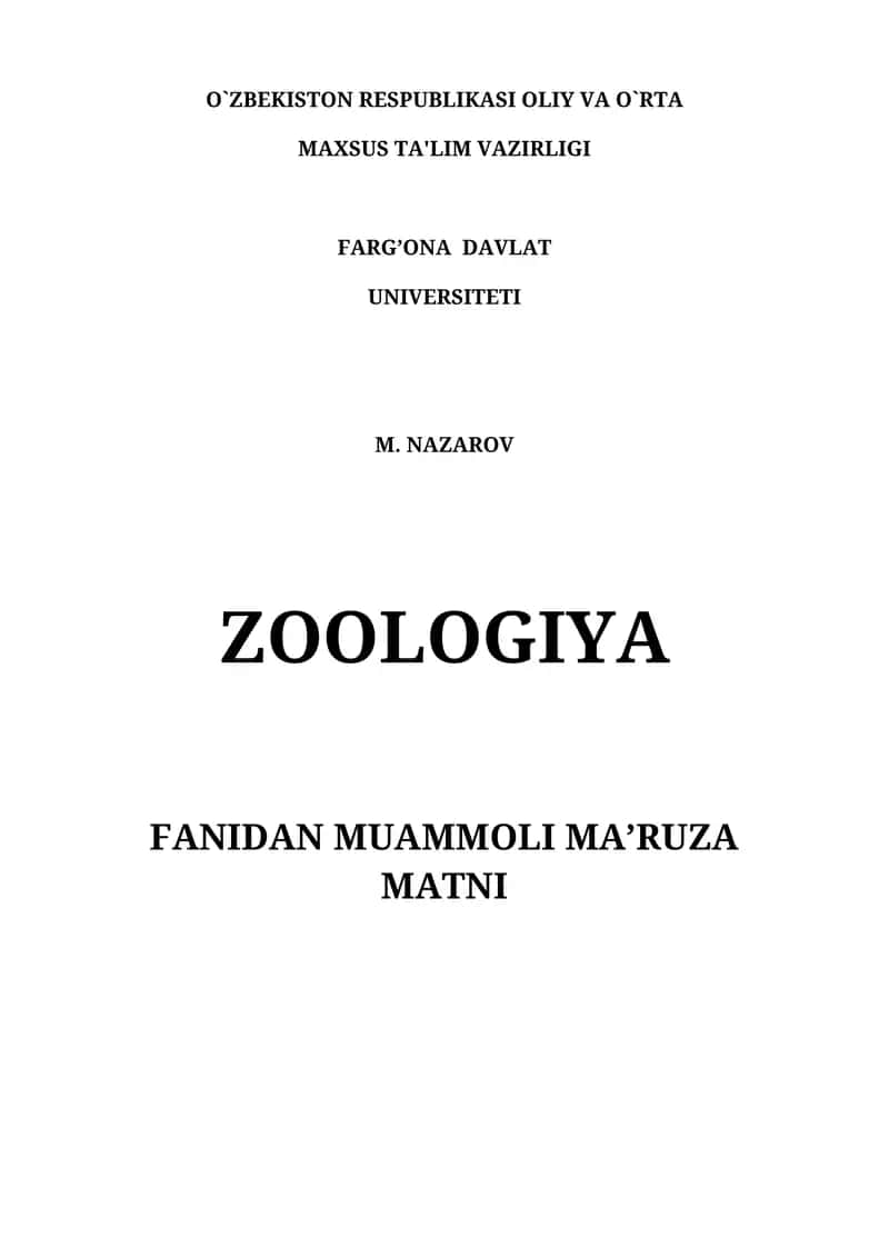 ZOOLOGIYA FANIDAN MUAMMOLI MA’RUZA MATNI