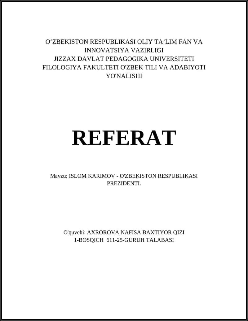 ISLOM KARIMOV - O'ZBEKISTON RESPUBLIKASI PREZIDENTI