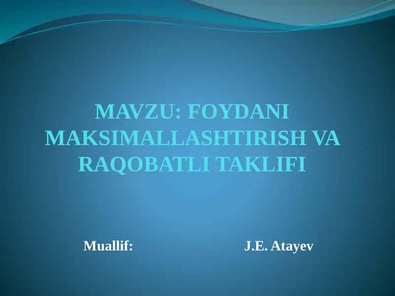 Raqobatlashgan Bozor va Korxona Foydasi