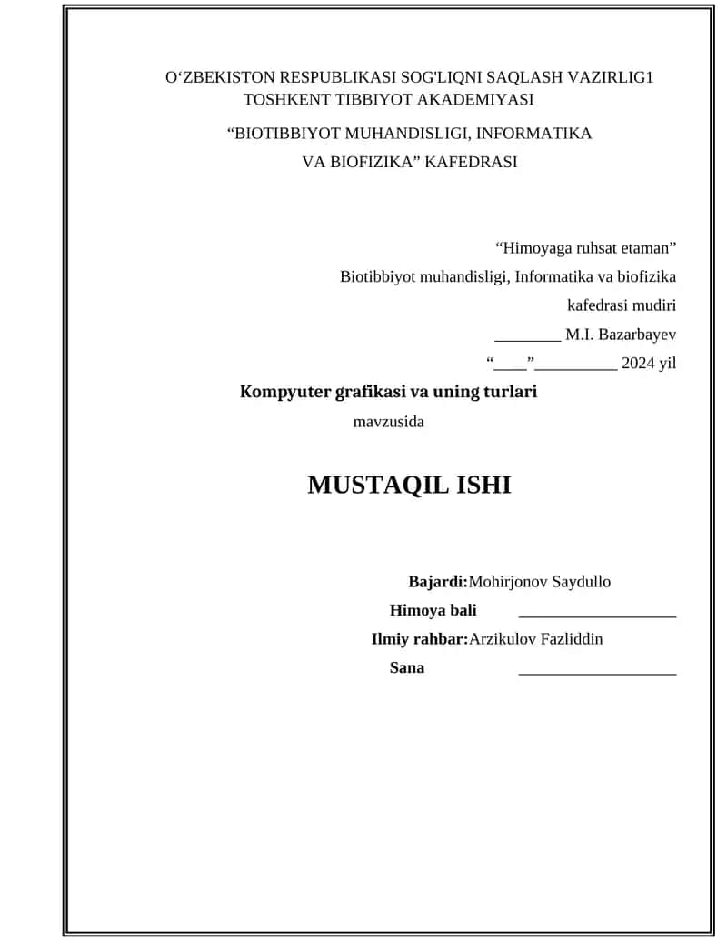 Kompyuter grafikasi va uning turlari