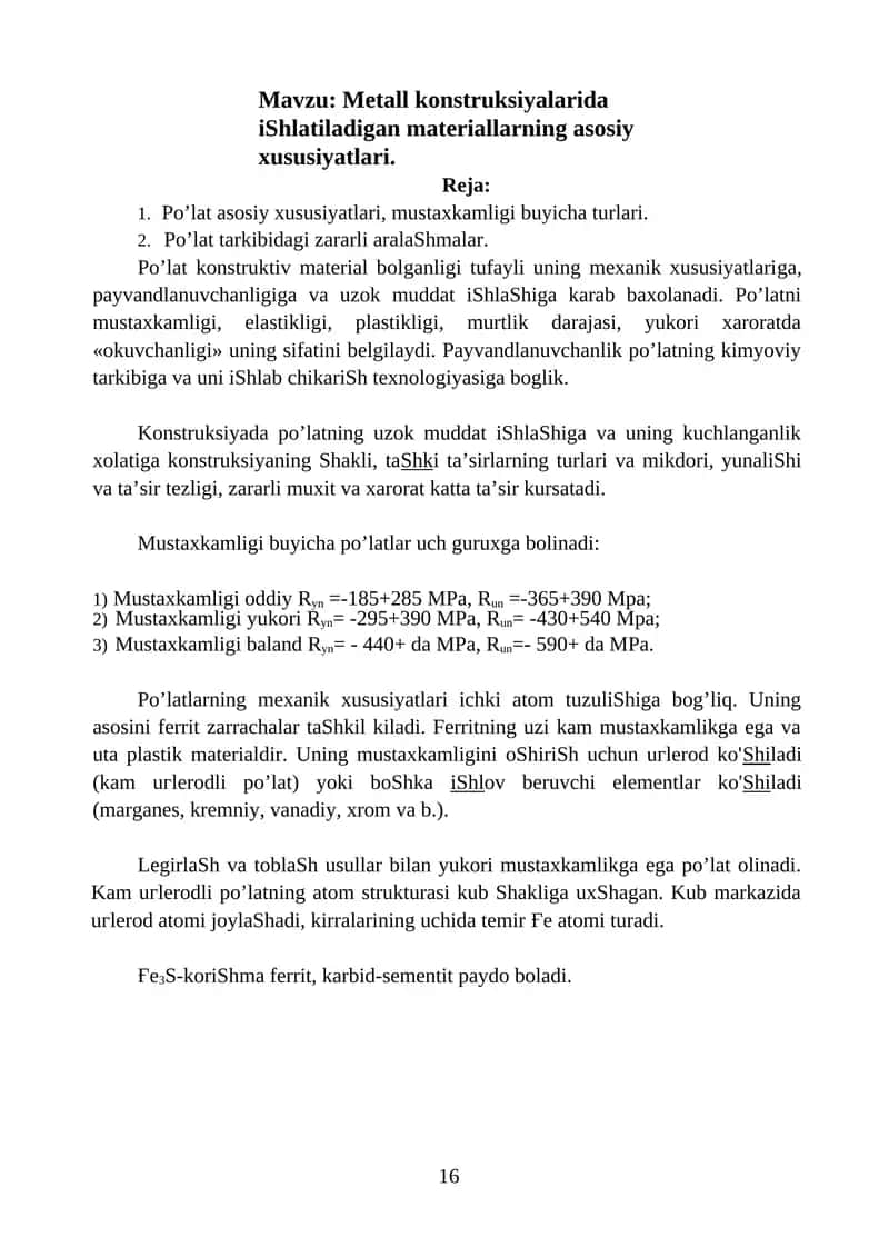 Po’lat metalli asosiy xususiyatlari