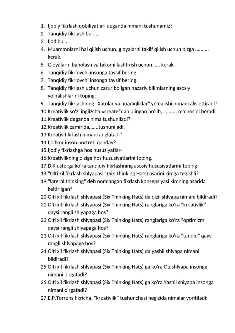 Olti xil fikrlash shlyapasi (Six Thinking Hats)