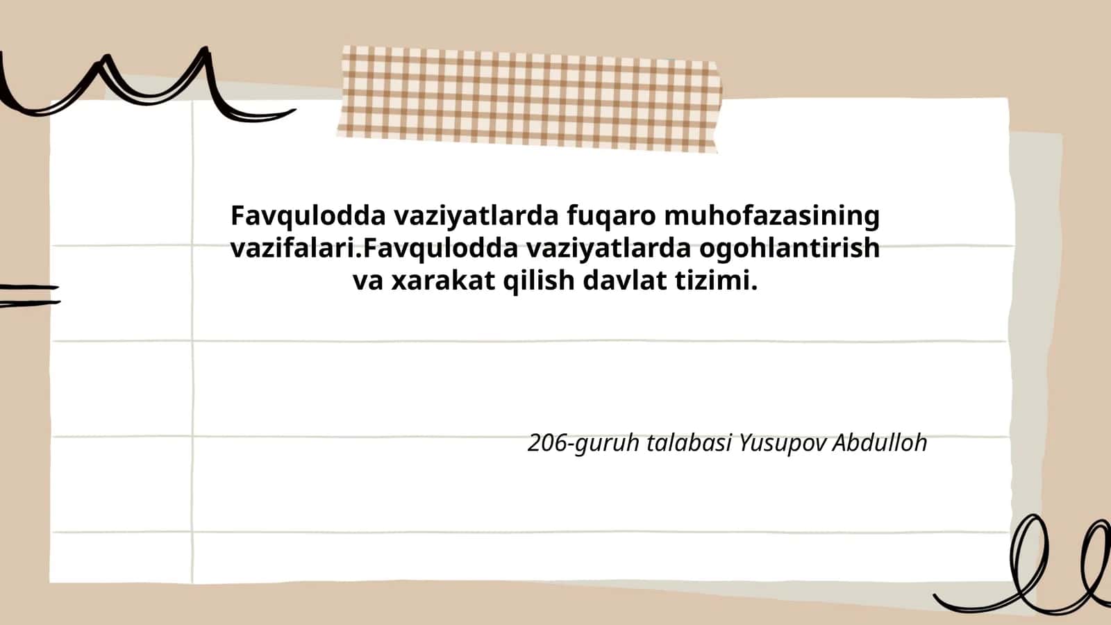 Fuqaro muhofazasi vazifalari favqulodda vaziyatlarda