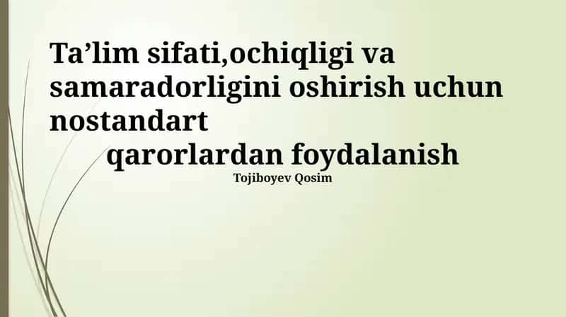 Muammolar va Standart Yechimlar Tahlili